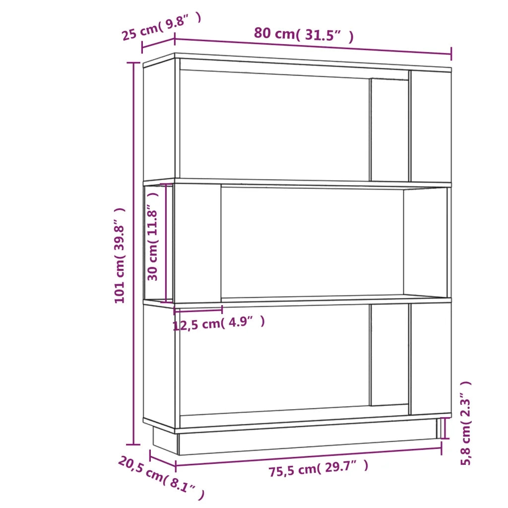 Libreria Divisorio-Scaffale per Libri-Mobile di Stoccaggio Bianco 80x25x101 cm Legno Massello di Pino