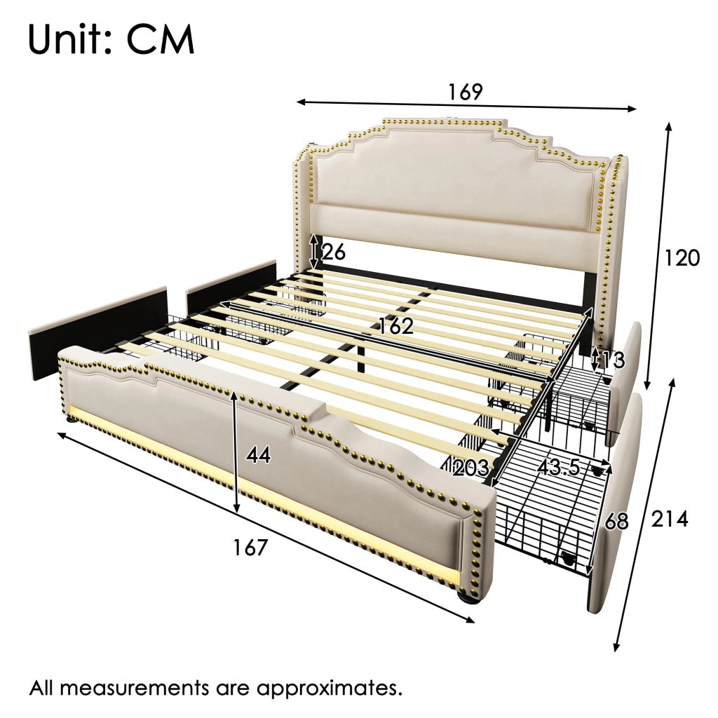 letto imbottito velluto beige 160 x 200 cm