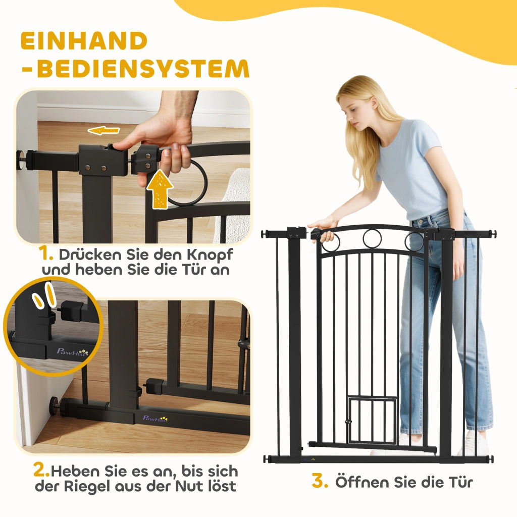 Cancelletto per Animali Domestici con Porta per Gatti ¨C Xylo ¨C 106cm Altezza Regolabile Nero