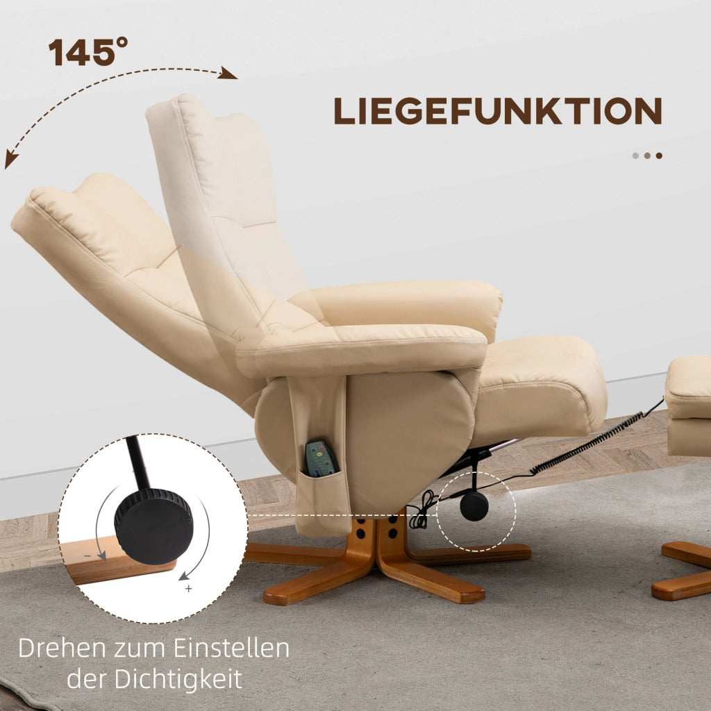 POLTRONA Massaggiante 80 x 86 x 99 cm Poliestere Bianco Crema con pouf