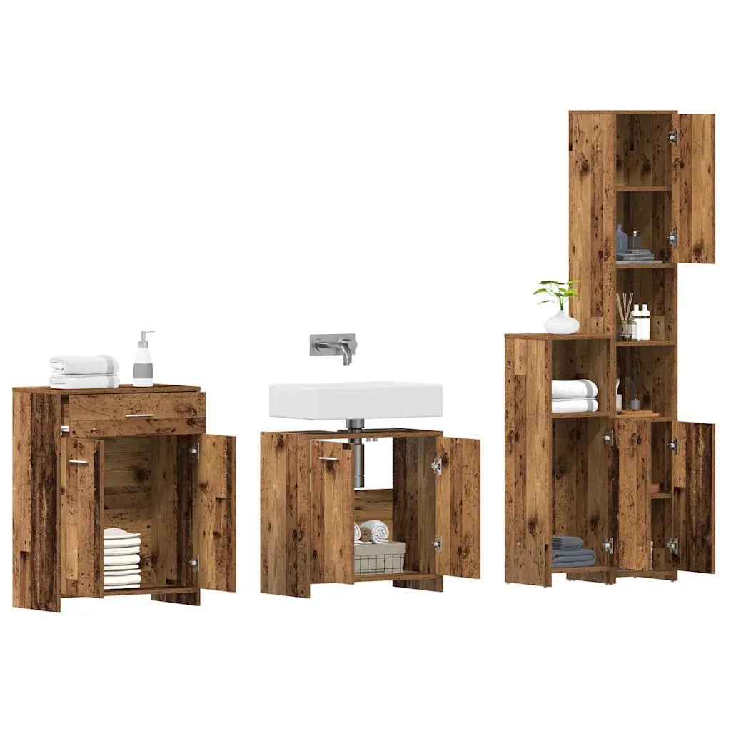 Set Mobili da Bagno | Armadio da bagno 4 pz Legno Antico in Legno Multistrato