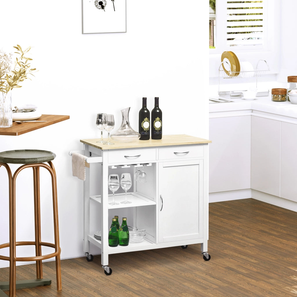 Tavolo da Cucina con 2 Cassetti e Ruote ¨C Minimal ¨C Bianco 89x40x84