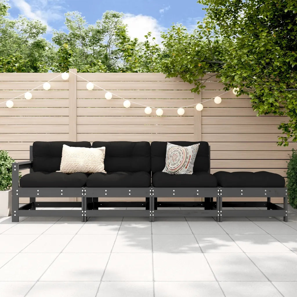 Set Salotto da Giardino 4 pz | Set di Mobili da Esterno Grigio in Legno Massello di Pino
