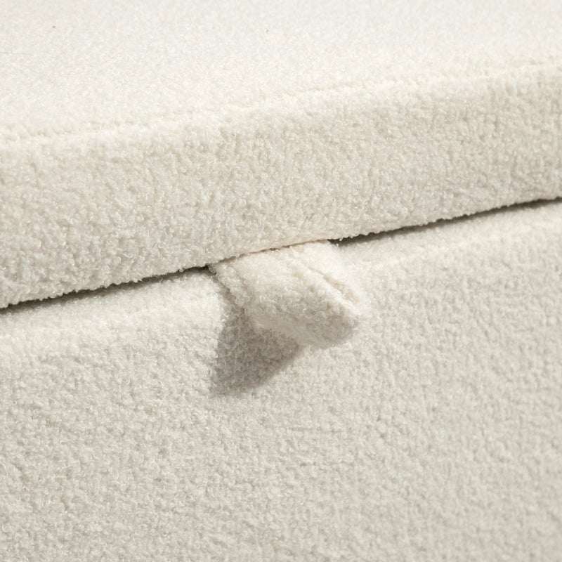 Panca contenitore imbottita con vano da 69 L, seduta in poliestere color crema bianco, 114,5 cm