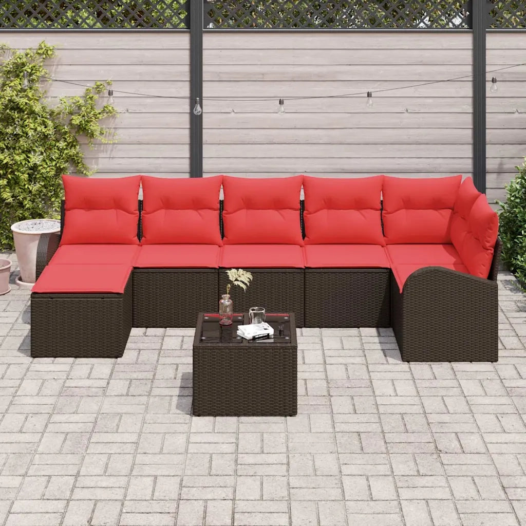 Set di divani con cuscino 8 pcs Marrone e Rosso polyrattan 3354813