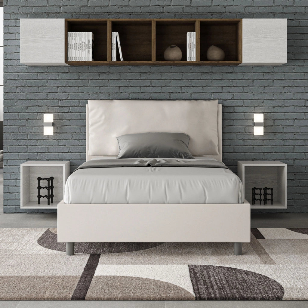 BS COM Letto una piazza e mezza senza rete imbottito 120x190 similpelle bianco