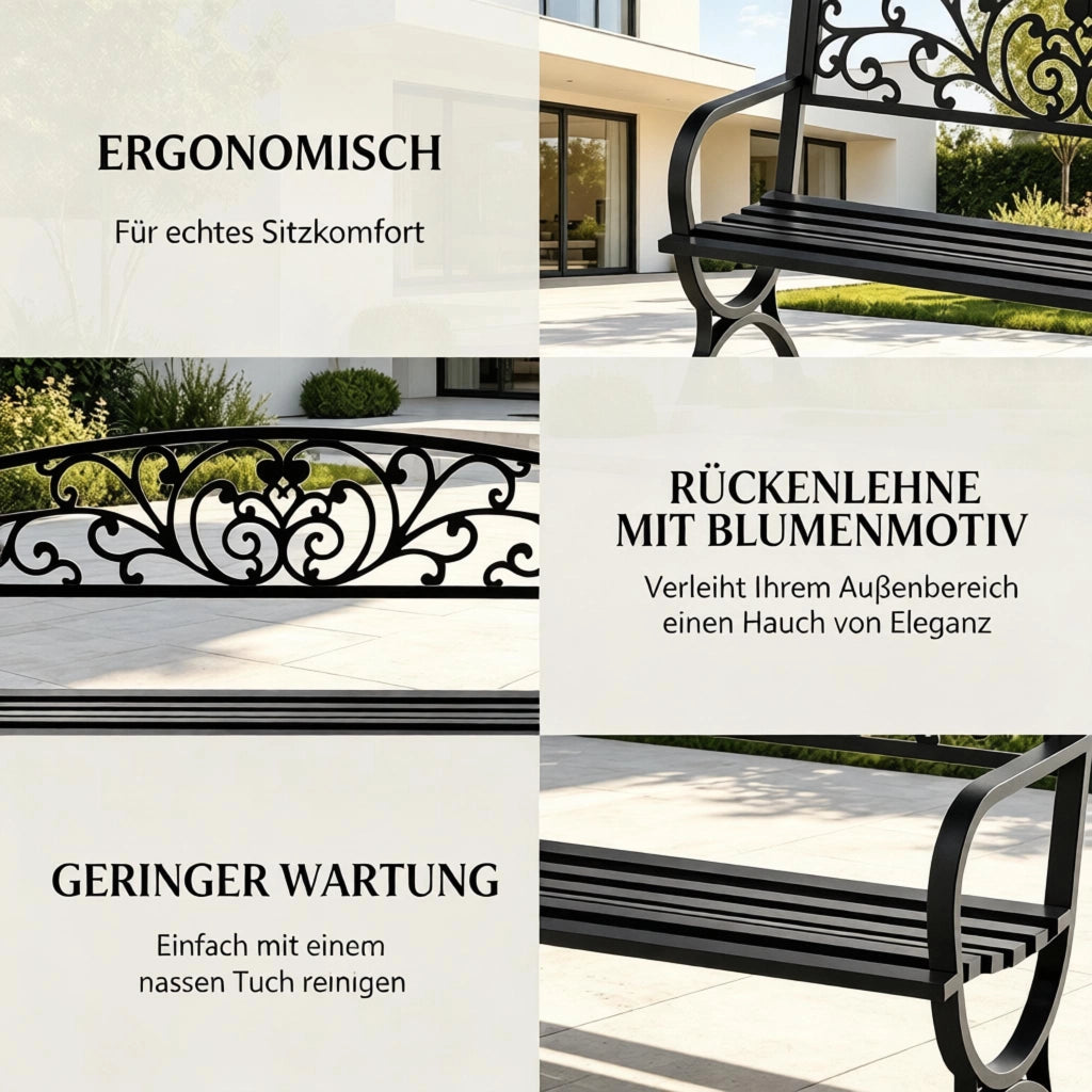 Elegante panchina da esterno, panchina da giardino con schienale ornamentale, panchina elegante (solo panchina)