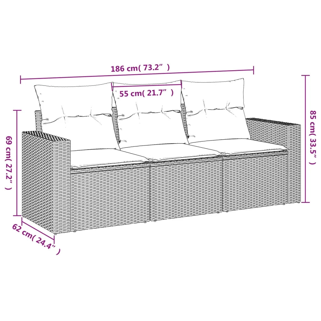 Set Divani da Giardino 3 pz con Cuscini in Polyrattan Nero 3250993