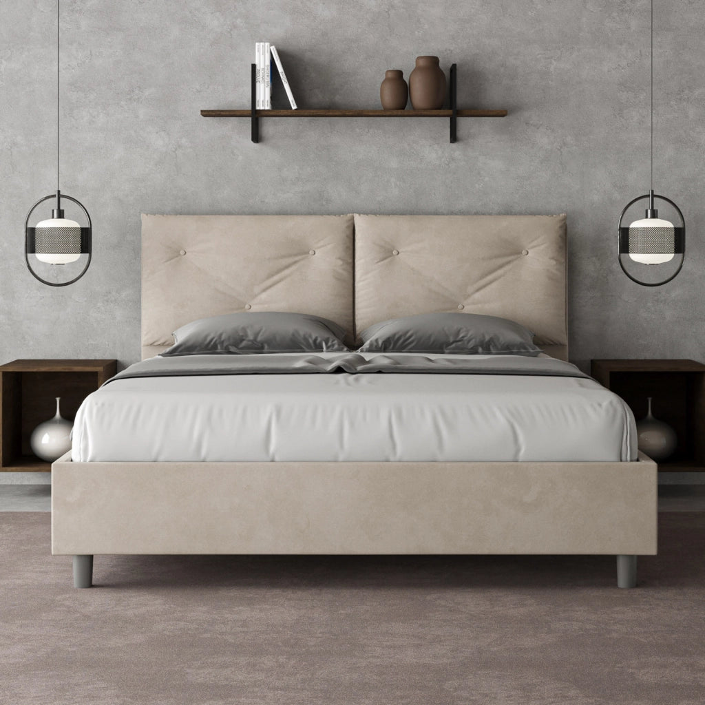 BS COM Letto queen size con rete imbottito 150x210 microfibra sabbia Large