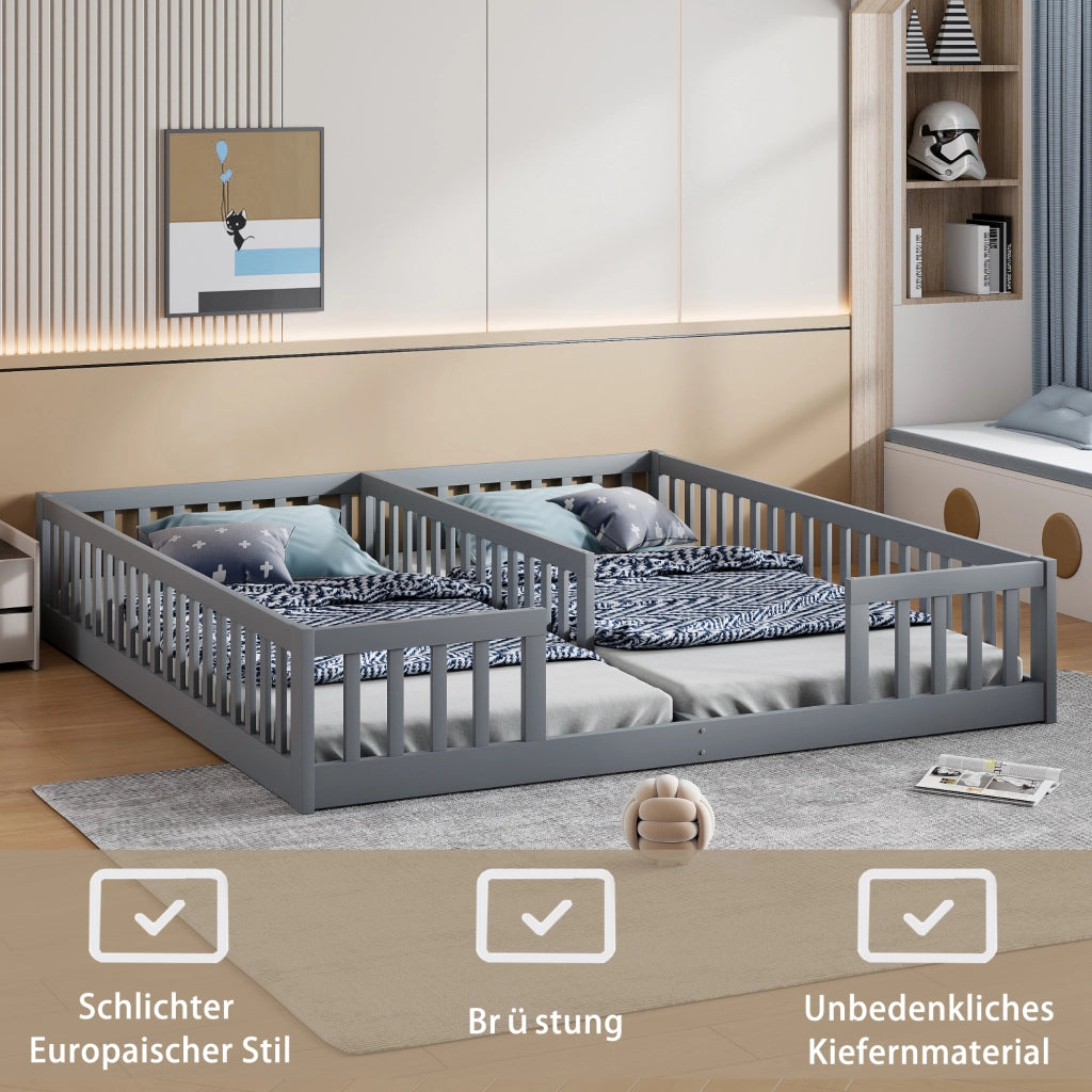 LETTO per bambini con sponde 90 x 200 cm Pino e MDF Grigio