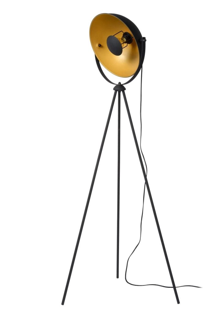 Lampada da terra Lucide Alvaro treppiede E27 40W nero oro