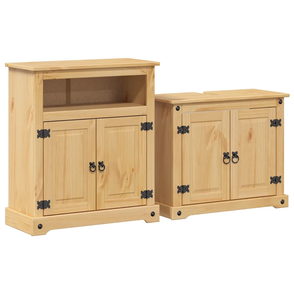 Set Mobili da Bagno 2 pz Corona in Legno Massello di Pino 3334637