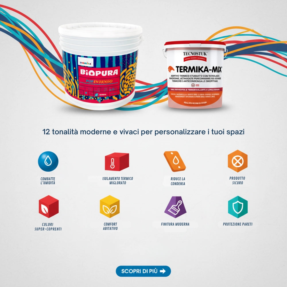Kit pittura colorata pop intenso 2,5 l e additivo anticondensa termika-mix tecnostuk 1 l *** colore- rosso magnetico ...