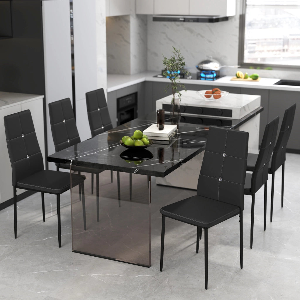 Set 6 Sedie da Pranzo Imbottite ¨C Xylo ¨C Schienale Alto PU Nero Gambe Acciaio Design Moderno