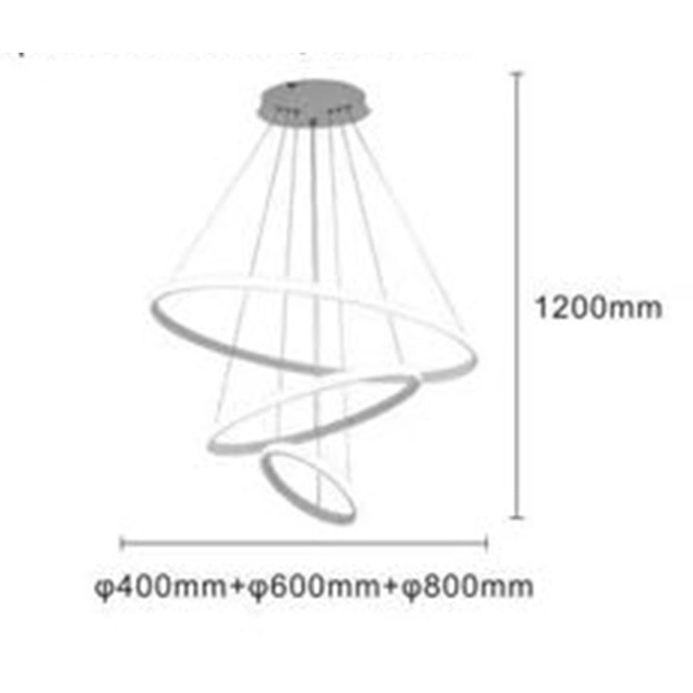 Trade Shop - Lampadario Sospeso Led 100w 3 Cerchi Pendente Anelli Bianco Luce 6500k Moderno 50309 -