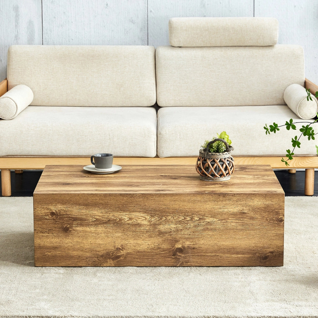 Tavolino da caffè rettangolare in MDF con venatura legno - per soggiorno - 90×50×30 cm - legno