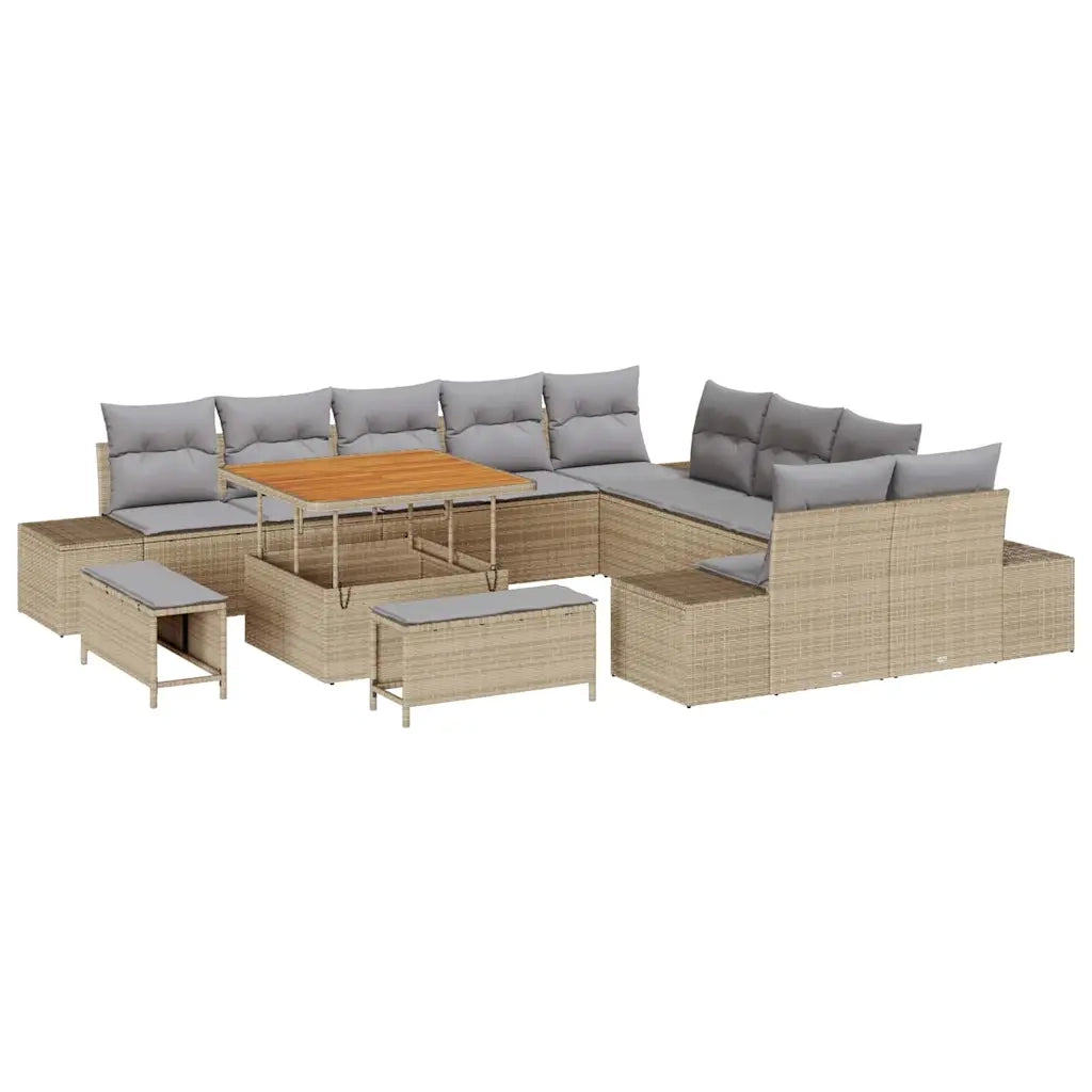 Set Divano da Giardino con cuscino 13 pcs Beige polyrattan