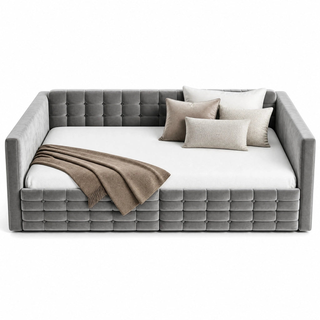 Letto imbottito matrimoniale 140x190 cm con contenitore; velluto grigio