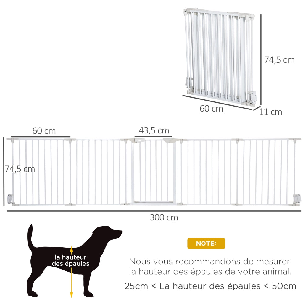Recinto modulare per cani con porta integrata ¨C Xylo ¨C 300x74,5 cm metallo PP bianco