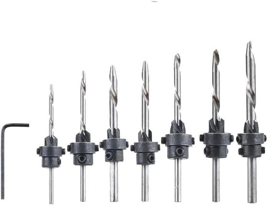 Set di Foratura a Taper con Verniciatura per Legno con Attacco a Viti con Fissaggio di Profondità Regolabile con Chiave a Clessidra e Proiettile per Legno DIY (5-12mm) - 22PC