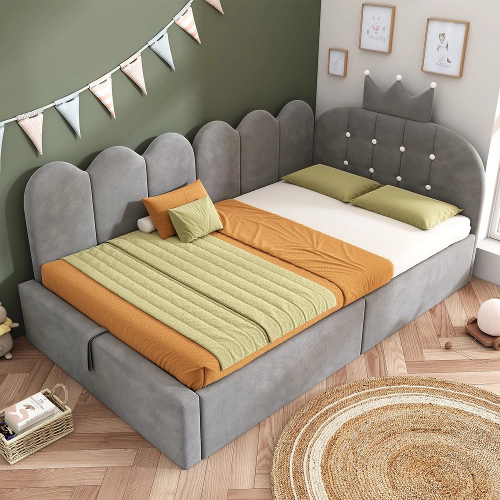 Letto Imbottito a L con Contenitore 90x190 ¨C Xylo ¨C Velluto Grigio