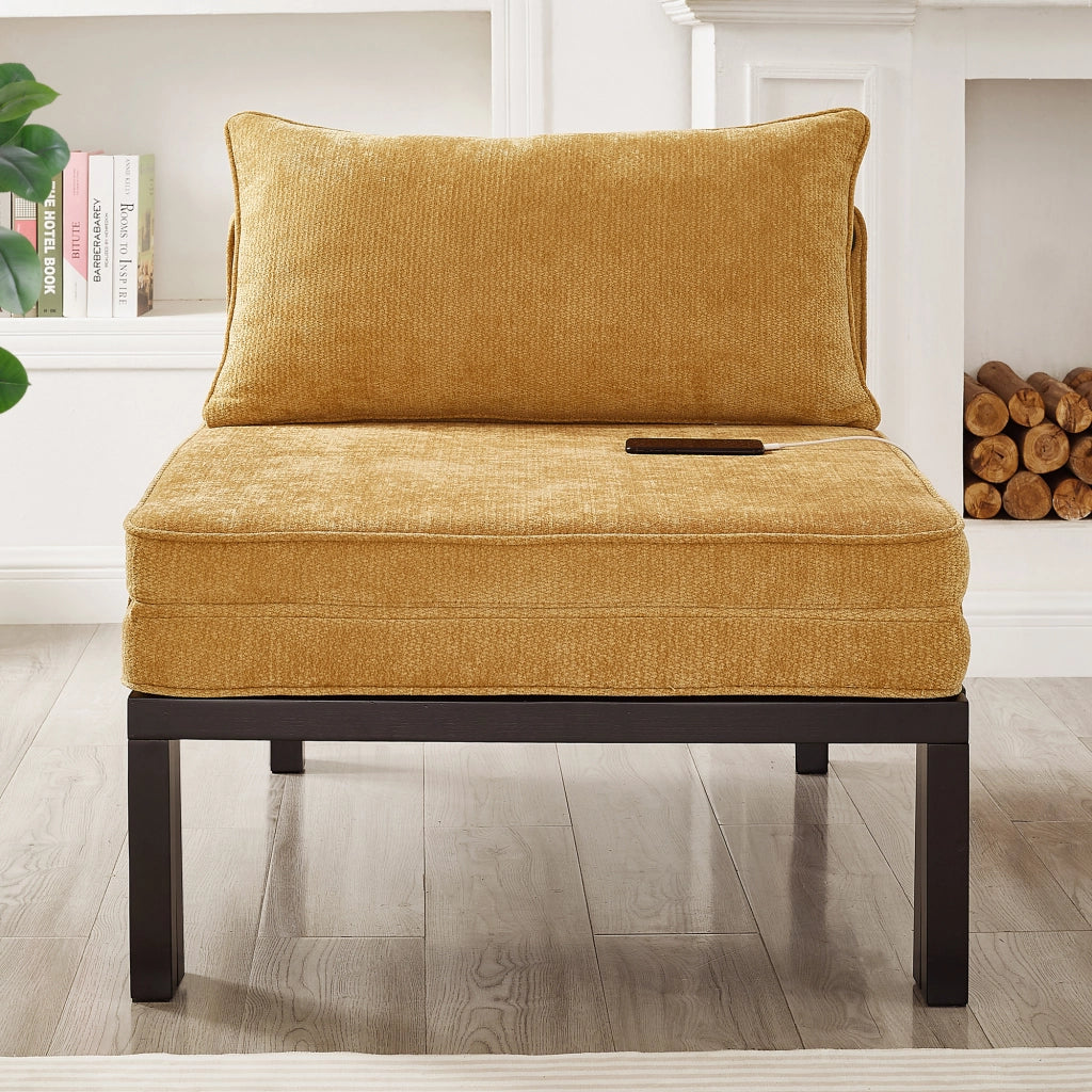 Letto pieghevole singolo trasformabile da poltrona con USB e Type-C; senza materasso; velluto; giallo