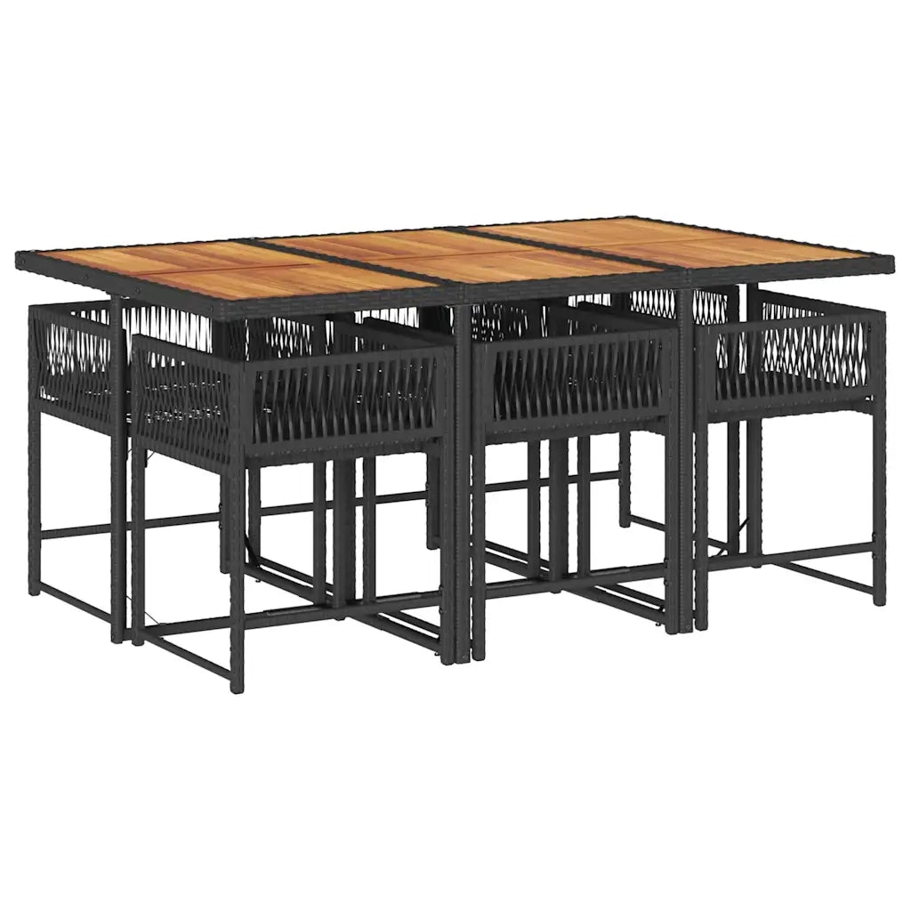 Set da Pranzo da Giardino 7 pz Nero con Cuscini in Polyrattan