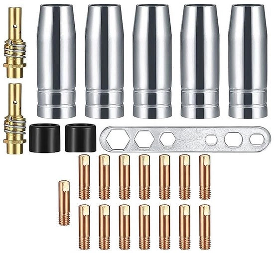 Set di parti di ricambio 25 pezzi - Sfoglia gas - Sfoglia elettrica M6 0,8 mm - Bocchetta - Isolatori - Cavo di rame di alta qualità - Filo di rame laser