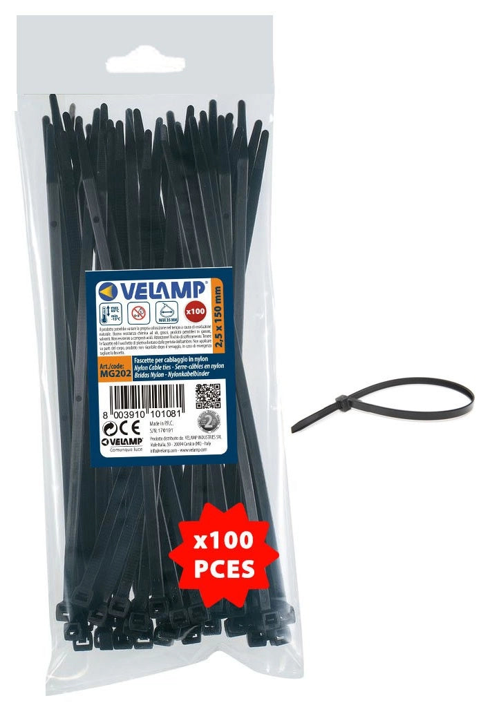 Fascette nere in nylon 2,5x150 100pz