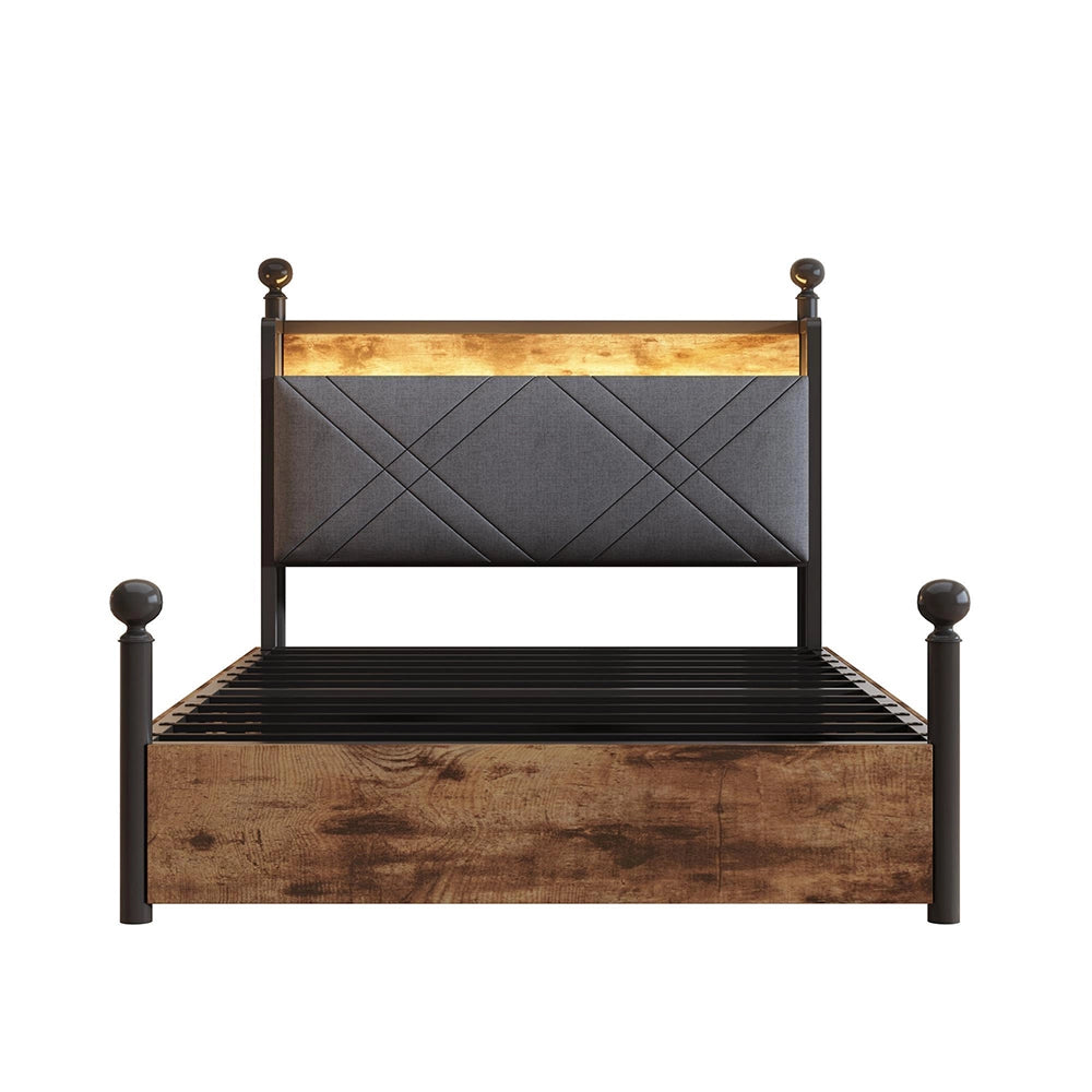 Letto ferro 90x190cm?- Xylo - LED USB 2 cassetti nero