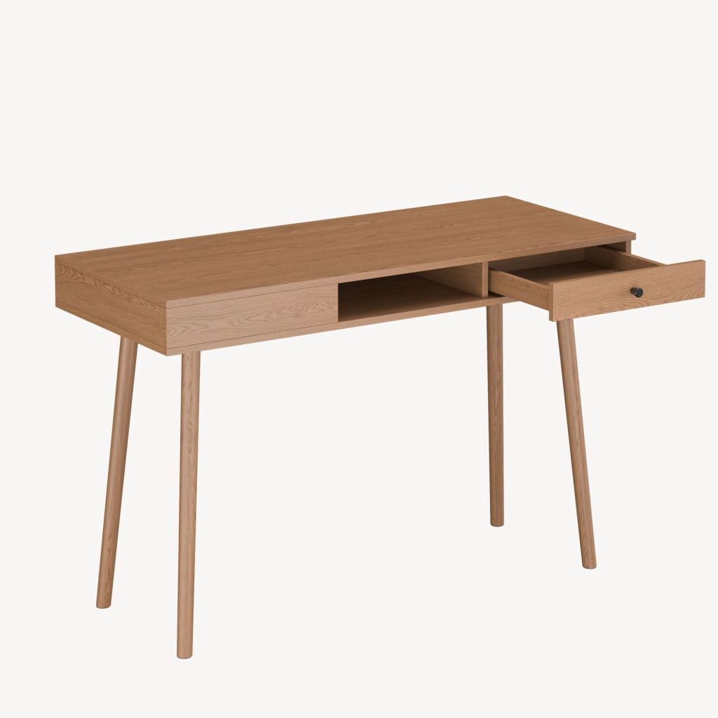 Scrivania Habo Tavolo con Cassetto e Scomparto Semichiuso 74x115x48 cm Color Legno Scuro [en.casa]