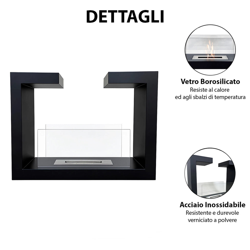 Camino a Bioetanolo da Terra Venus Free Standing Geometrico e Vetri Protettivi Serbatoio 850 ml in Acciaio Verniciato