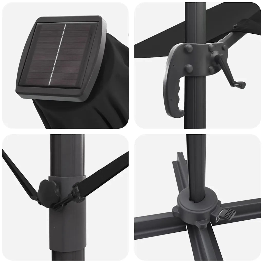 Ombrellone-Ombrello da giardino Nero 286 x 284 x 270 cm Alluminio e Poliestere