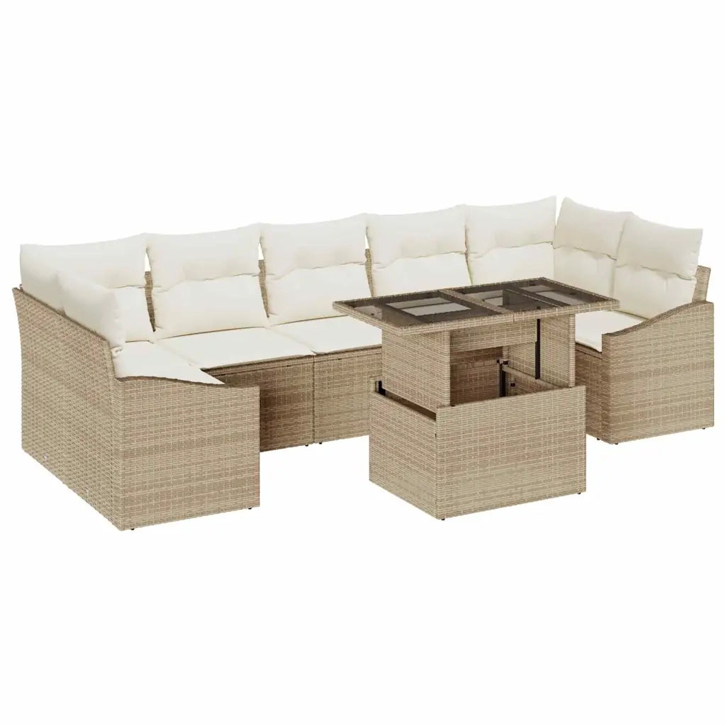 Set Divano da Giardino con cuscino 8 pcs Beige polyrattan