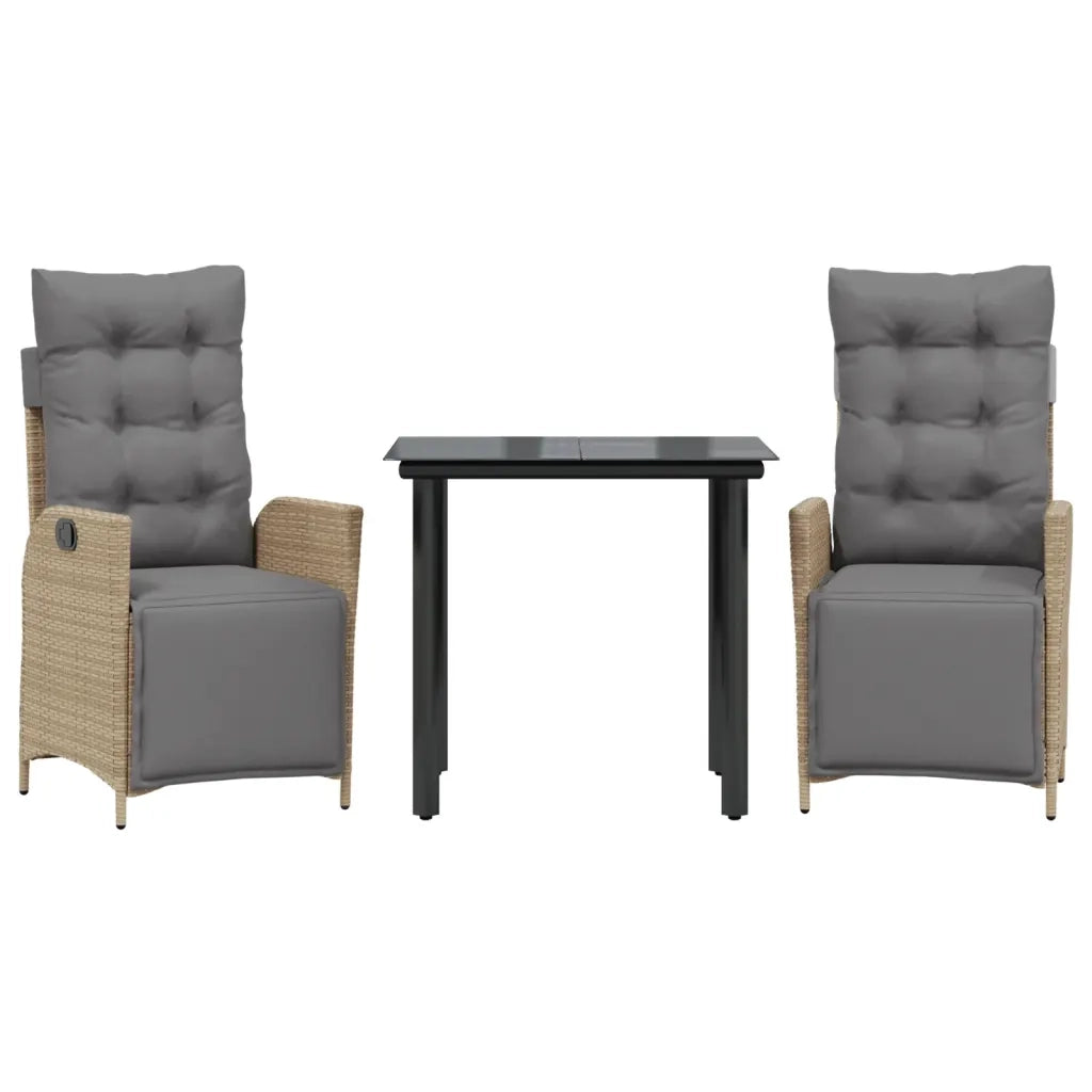 Set Pranzo da Giardino 3 pz con Cuscini Beige Misto Polyrattan