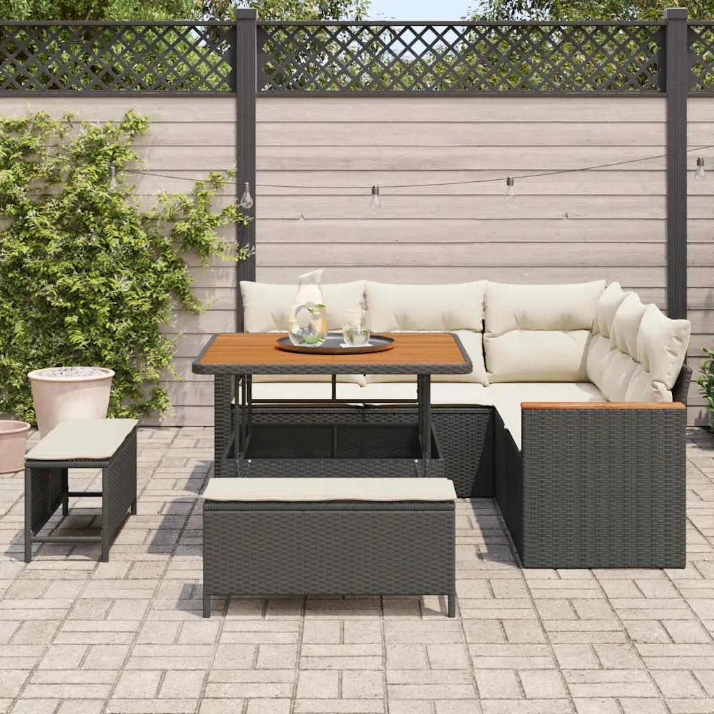 Set Divano da Giardino con cuscino 8 pcs Nero Poly Rattan