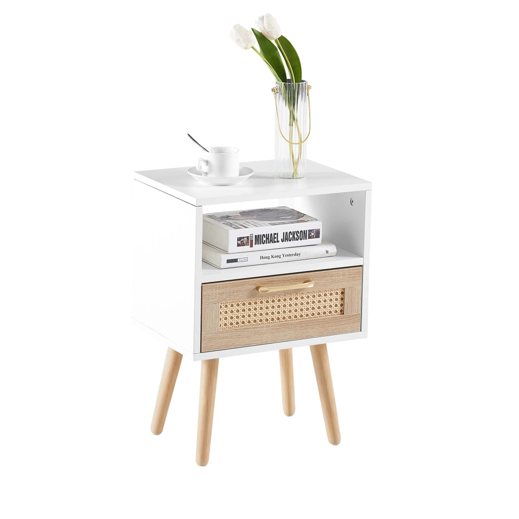 Tavolino con Cassetto e Gambe in Legno Massello ¨C MINIMAL ¨C Bianco, 40x30x55 cm