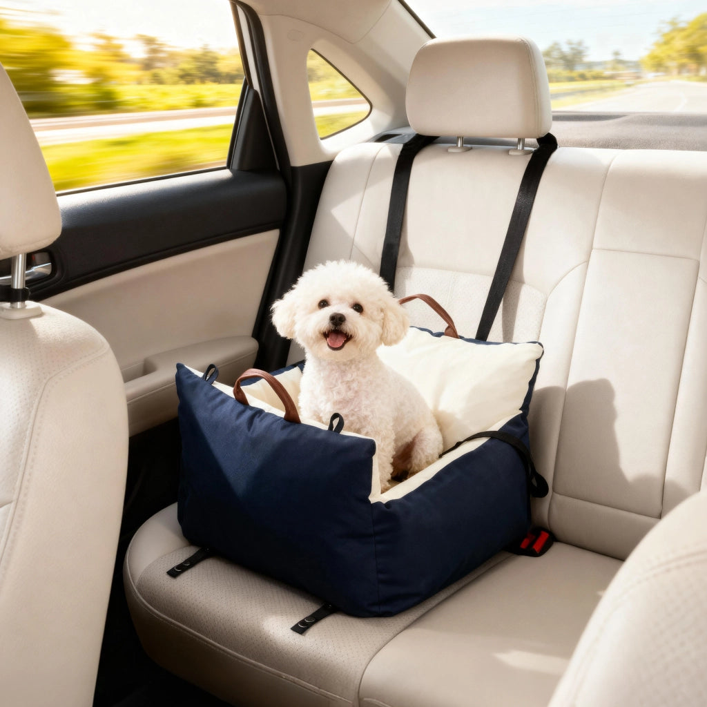 Seggiolino Auto per Cani Piccoli con Guinzaglio di Sicurezza. Sfoderabile e Lavabile. Blu