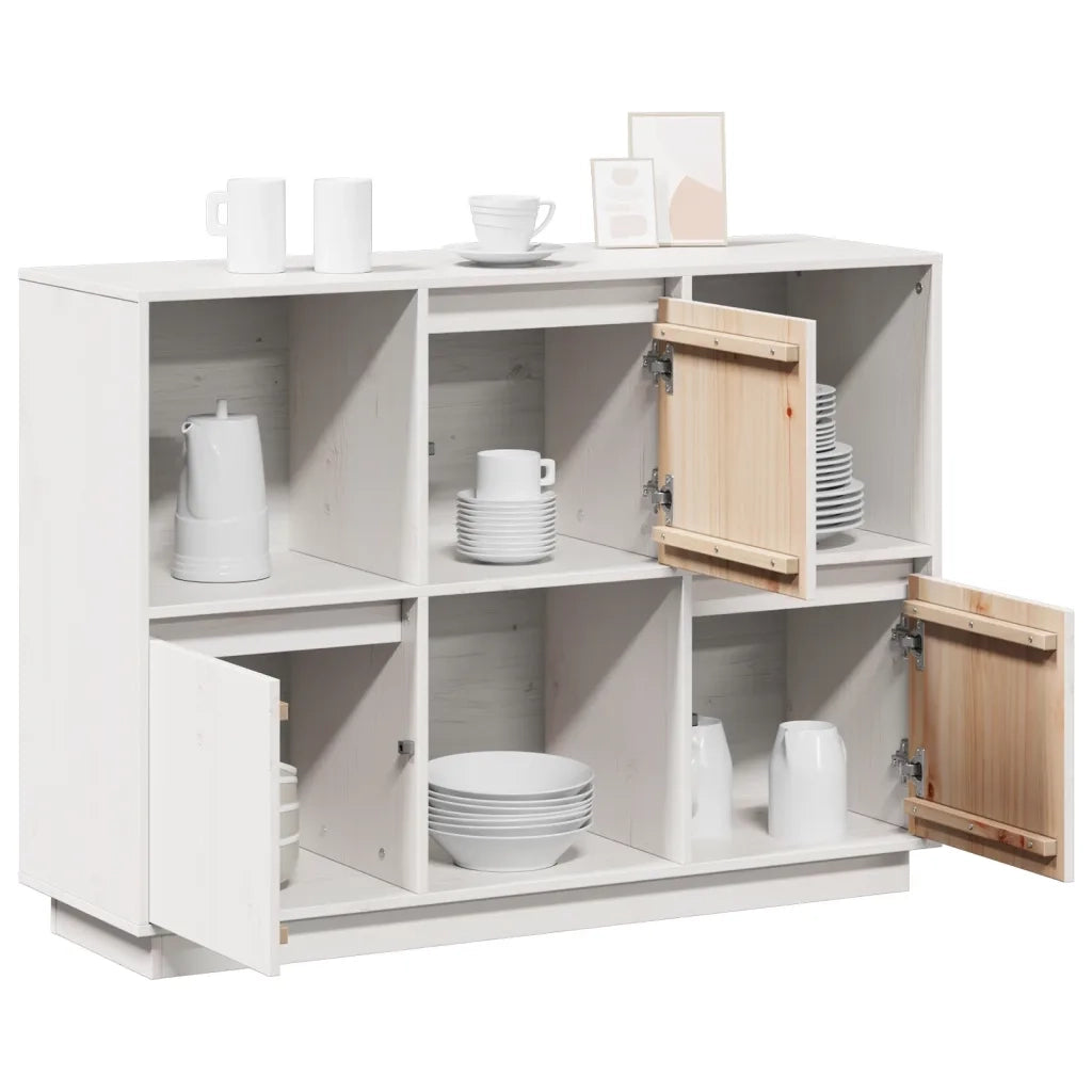 Credenza-Buffet-Armadio da cucina Bianca 110,5x35x80 cm in Legno Massello di Pino