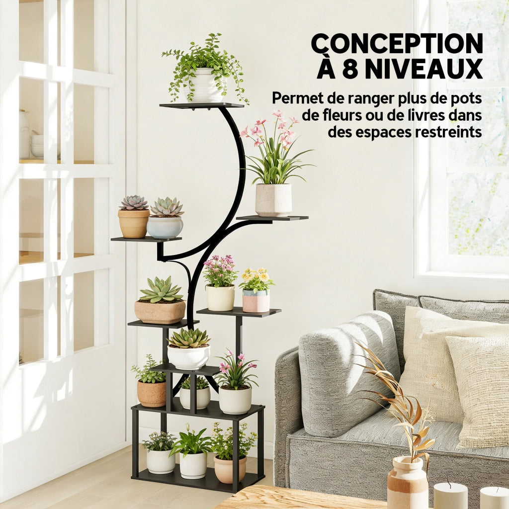 Scaffale porta piante a 8 livelli ¨C Xylo ¨C Metallo nero a forma di S 158,5 cm