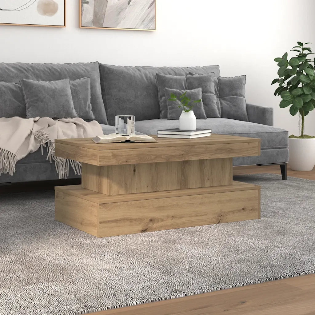 Tavolino da Salotto con Luci LED-Tavolino da soggiorno Rovere Artigianale 90x50x40 cm 754120