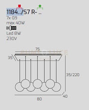 SOSPENSIONE CROMO 7 LUCI RETTANGOLARE VETRI BRONZO 1184CR-S7 R-BR