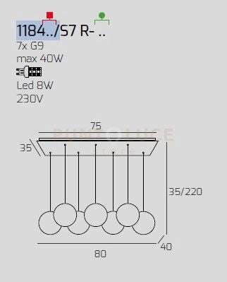 SOSPENSIONE CROMO 7 LUCI RETTANGOLARE VETRI BRONZO 1184CR-S7 R-BR