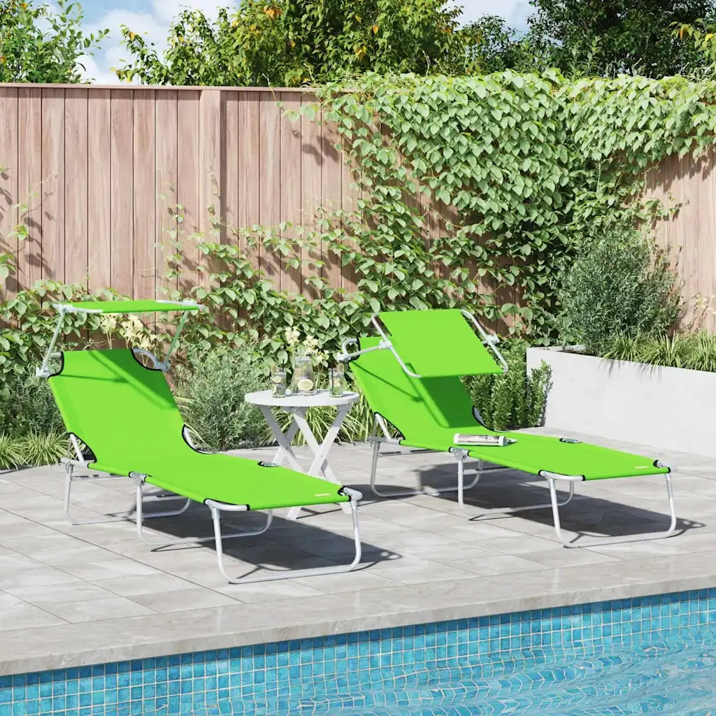 2 pz Lettino Prendisole | Sdraio da giardino | Lettino da sole Verde 58 x 188 x 77cm Poliestere