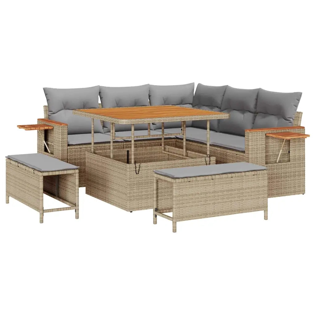 Set Divano da Giardino 9 pcs Beige e Grigio Chiaro polyrattan