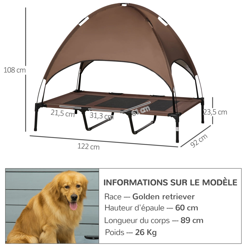 Lettino per cani e gatti rialzato con parasole ¨C Xylo ¨C tessuto oxford anti-UV marrone nero