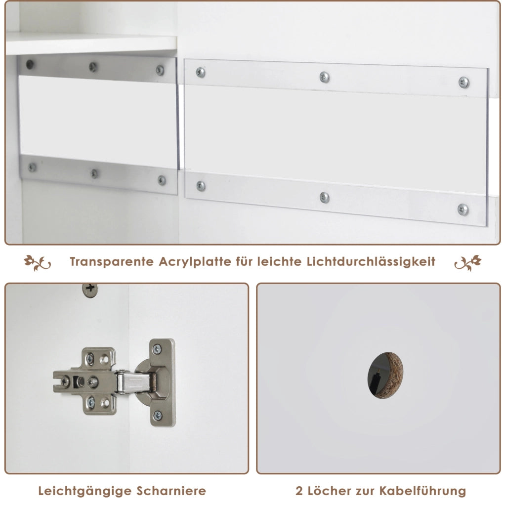 Sideboard bianco 140 cm con LED controllati da app; 2 ante in acrilico e 4 cassetti
