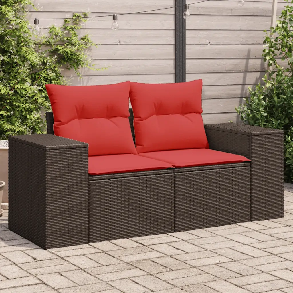 Divano da giardino con cuscini a 2 posti marrone in polyrattan 366237