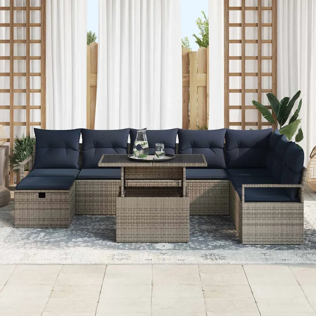 Set Divano da Giardino con cuscino 9 pcs Grigio Poly Rattan 3359822