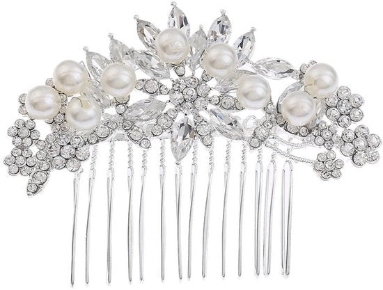 Accessorio per capelli elegante - Parel - Sieraad per la sposa - Argento - Copricapo per la sposa - Utilizzo duraturo - 8,5 x 6 cm